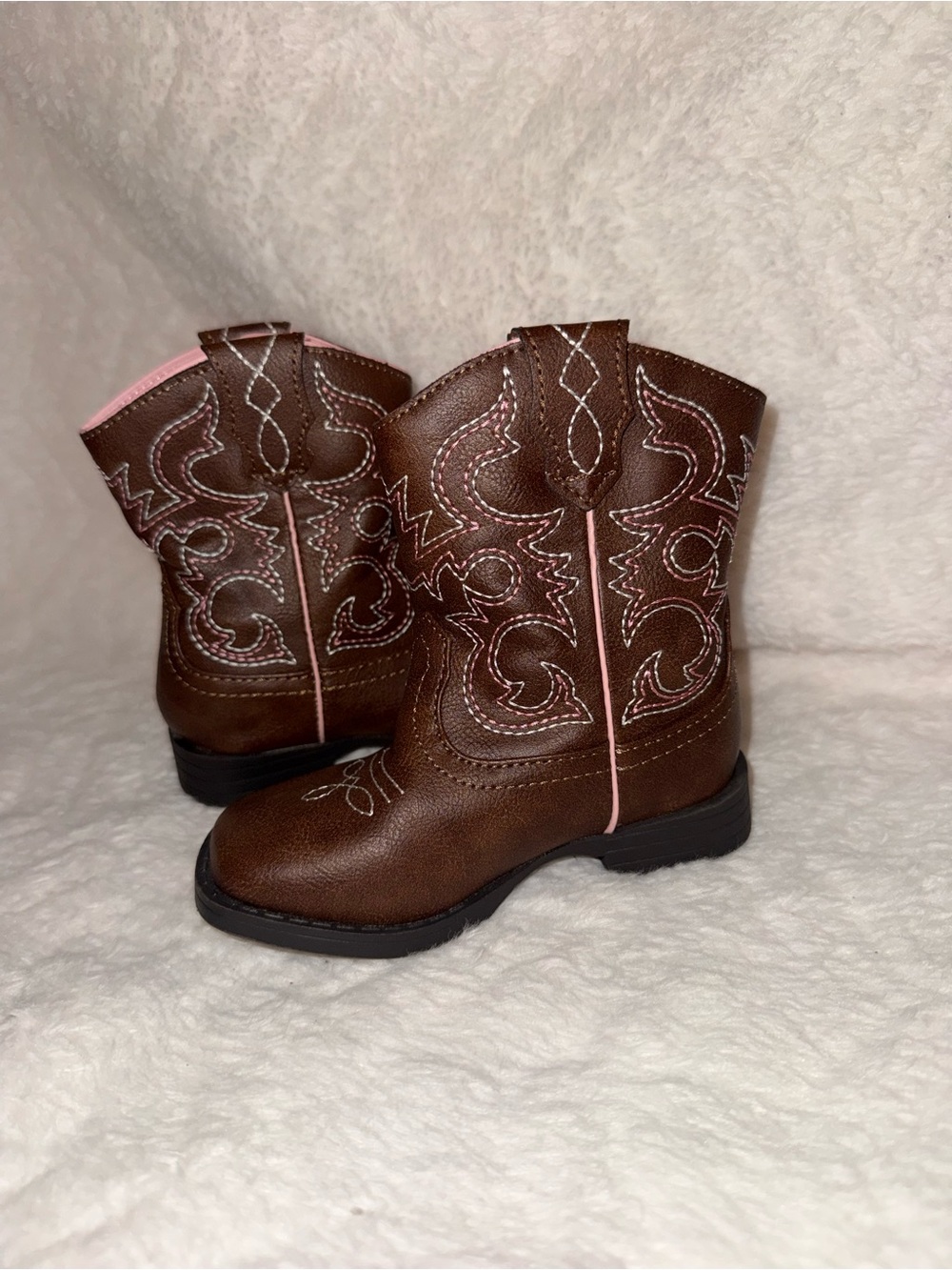 Kids Brown Cowboy Boots with Pink Trim - Picture 3 of 7